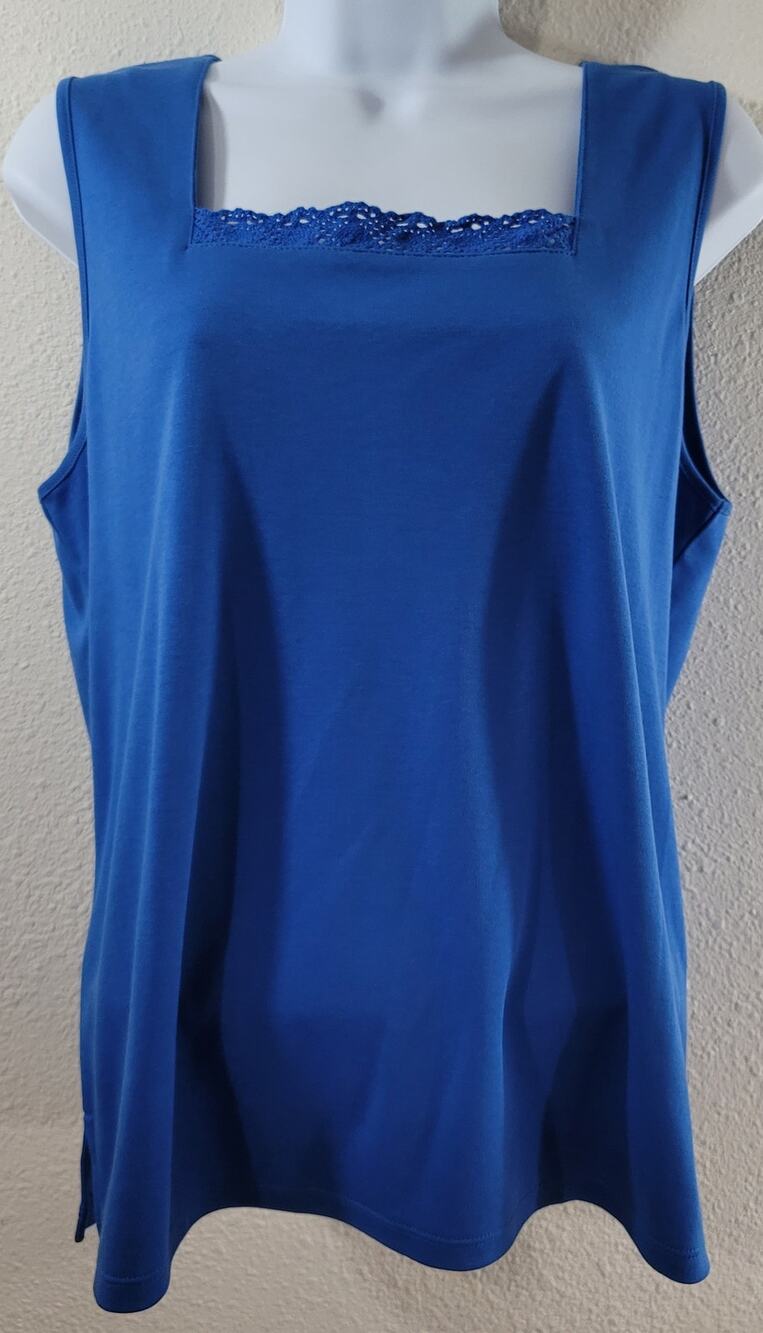 Draper's & Damon's Blue Lace Square Neck Sleeveless Tank Top Large New With Tags